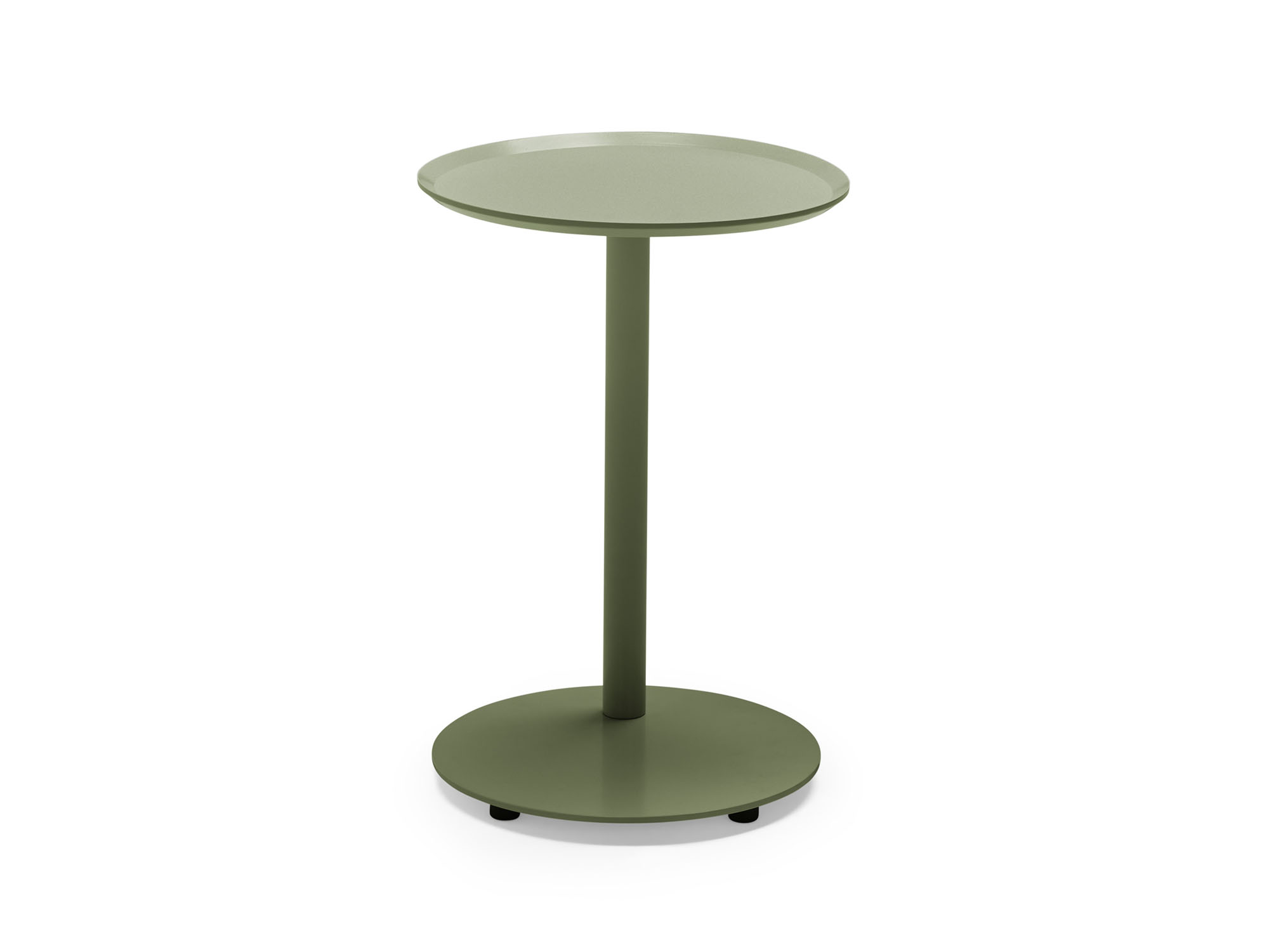 Front view of green metal outdoor side table